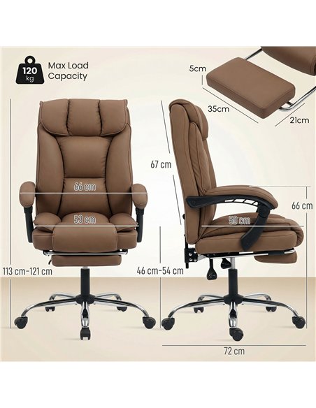 HOMCOM 155° Reclining Faux Leather Swivel Office Chair - Brown