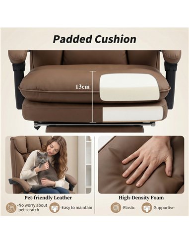 HOMCOM 155° Reclining Faux Leather Swivel Office Chair - Brown