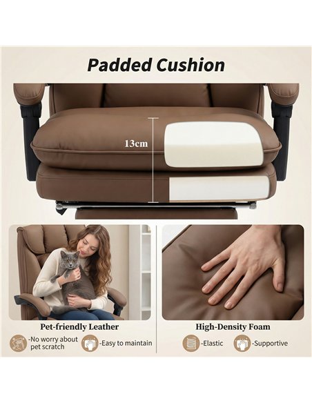 HOMCOM 155° Reclining Faux Leather Swivel Office Chair - Brown