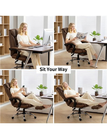 HOMCOM 155° Reclining Faux Leather Swivel Office Chair - Brown