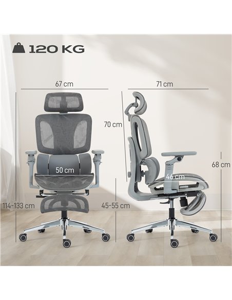 HOMCOM Ergonomic Office Chair, High Back Mesh Desk Chair, Grey