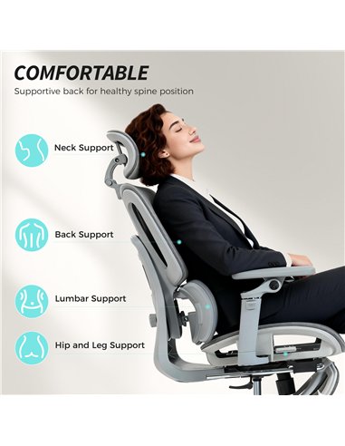 HOMCOM Ergonomic Office Chair, High Back Mesh Desk Chair, Grey