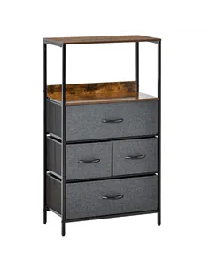 HOMCOM 4 Drawer Storage Chest Unit Home Cabinet w/ Shelves Home Living Room Bedroom Entryway Living Furniture, Black