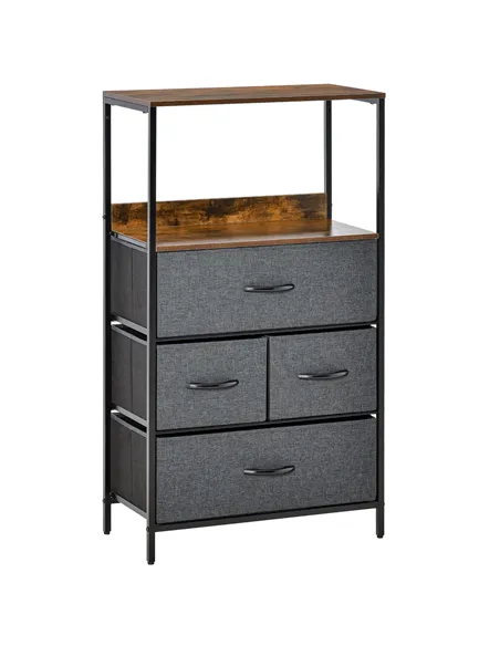 HOMCOM 4 Drawer Storage Chest Unit Home Cabinet w/ Shelves Home Living Room Bedroom Entryway Living Furniture, Black