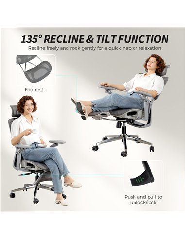 HOMCOM Ergonomic Office Chair, High Back Mesh Desk Chair, Grey