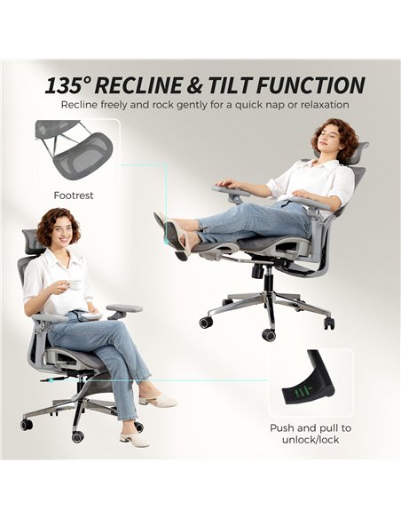 HOMCOM Ergonomic Office Chair, High Back Mesh Desk Chair, Grey