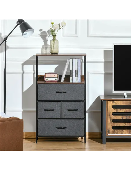 HOMCOM 4 Drawer Storage Chest Unit Home Cabinet w/ Shelves Home Living Room Bedroom Entryway Living Furniture, Black