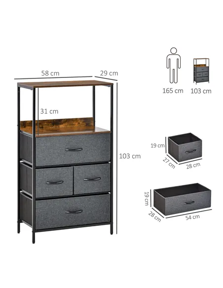 HOMCOM 4 Drawer Storage Chest Unit Home Cabinet w/ Shelves Home Living Room Bedroom Entryway Living Furniture, Black