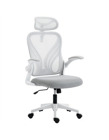 HOMCOM Ergonomic Office Chair with Foldable Backrest, 2D Headrest - Light Grey