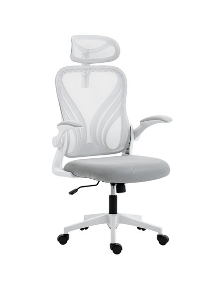 HOMCOM Ergonomic Office Chair with Foldable Backrest, 2D Headrest - Light Grey