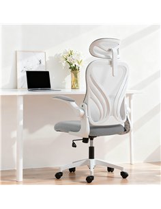 HOMCOM Ergonomic Office Chair with Foldable Backrest, 2D Headrest - Light Grey 2