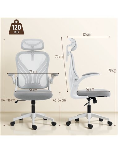 HOMCOM Ergonomic Office Chair with Foldable Backrest, 2D Headrest - Light Grey