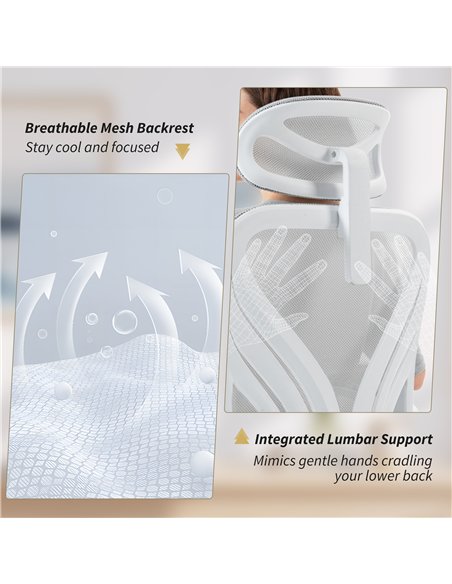 HOMCOM Ergonomic Office Chair with Foldable Backrest, 2D Headrest - Light Grey