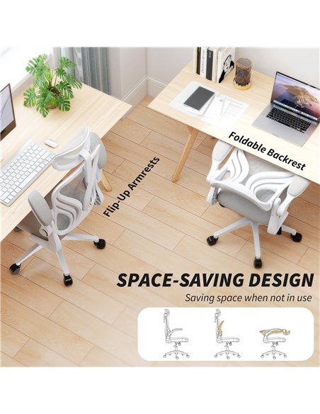 HOMCOM Ergonomic Office Chair with Foldable Backrest, 2D Headrest - Light Grey