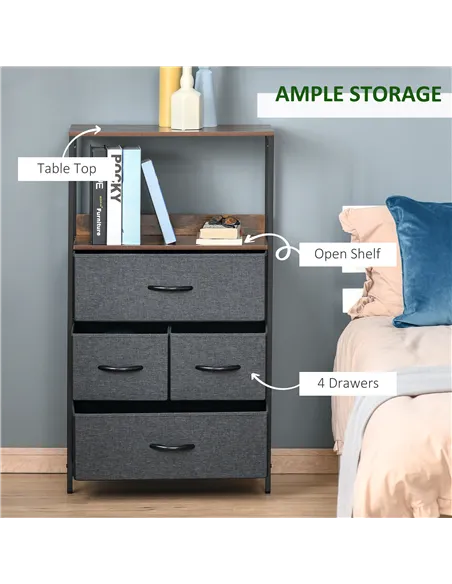 HOMCOM 4 Drawer Storage Chest Unit Home Cabinet w/ Shelves Home Living Room Bedroom Entryway Living Furniture, Black