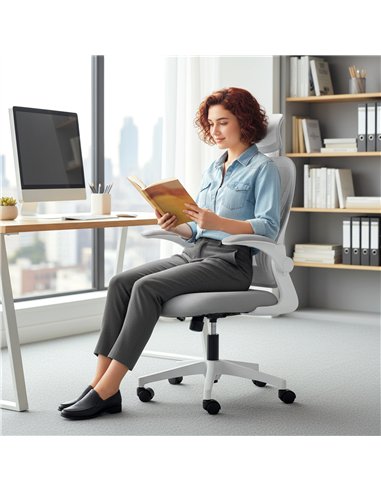 HOMCOM Ergonomic Office Chair with Foldable Backrest, 2D Headrest - Light Grey