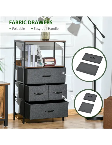 HOMCOM 4 Drawer Storage Chest Unit Home Cabinet w/ Shelves Home Living Room Bedroom Entryway Living Furniture, Black