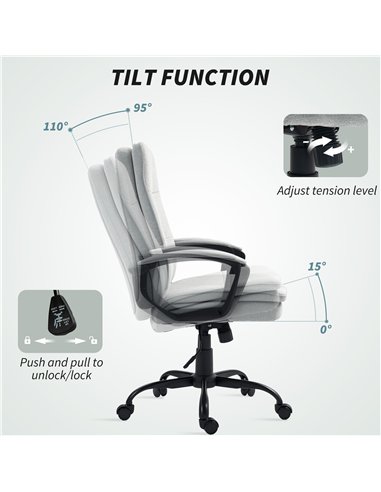 HOMCOM Linen-Look Double-Padded Office Chair - Grey