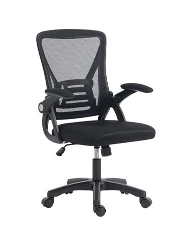 HOMCOM Office Chair, Mesh Desk Chair with Flip-up Armrests, Lumbar Support, Adjustable Height, Black