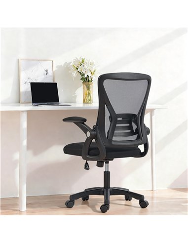HOMCOM Office Chair, Mesh Desk Chair with Flip-up Armrests, Lumbar Support, Adjustable Height, Black