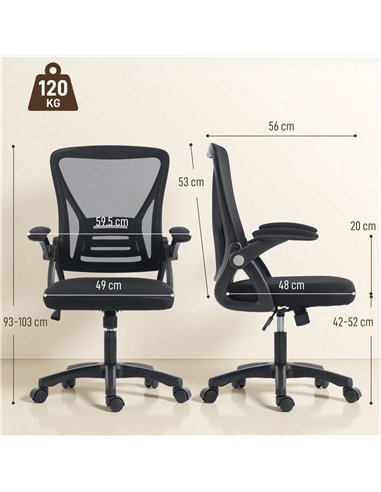 HOMCOM Office Chair, Mesh Desk Chair with Flip-up Armrests, Lumbar Support, Adjustable Height, Black