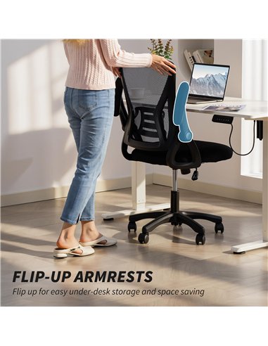 HOMCOM Office Chair, Mesh Desk Chair with Flip-up Armrests, Lumbar Support, Adjustable Height, Black