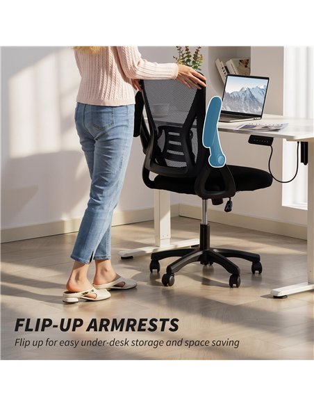 HOMCOM Office Chair, Mesh Desk Chair with Flip-up Armrests, Lumbar Support, Adjustable Height, Black