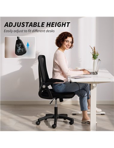 HOMCOM Office Chair, Mesh Desk Chair with Flip-up Armrests, Lumbar Support, Adjustable Height, Black