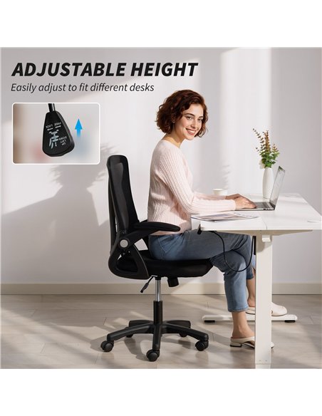 HOMCOM Office Chair, Mesh Desk Chair with Flip-up Armrests, Lumbar Support, Adjustable Height, Black