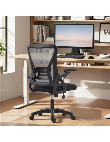 HOMCOM Office Chair, Mesh Desk Chair with Flip-up Armrests, Lumbar Support, Adjustable Height, Black