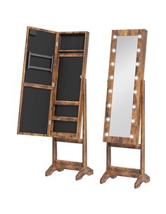 HOMCOM Freestanding Mirrored Jewellery Storage Cabinet - Wood-Effect