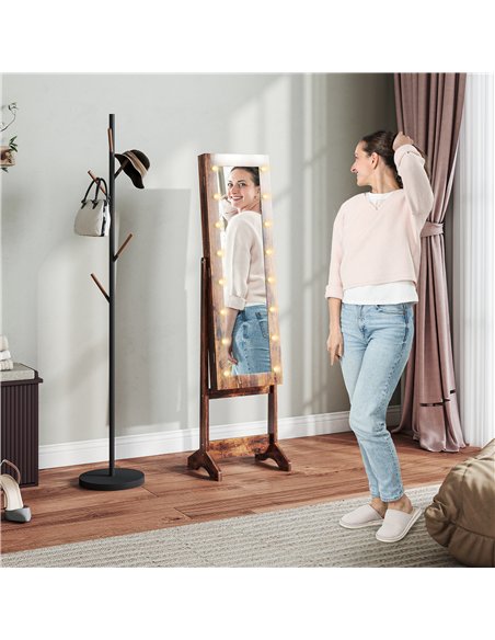 HOMCOM Freestanding Mirrored Jewellery Storage Cabinet - Wood-Effect