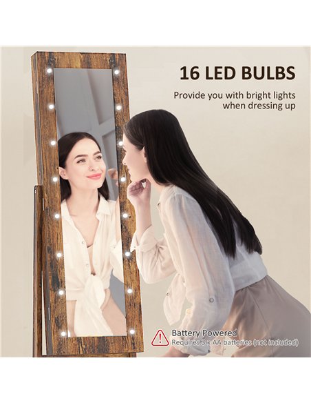 HOMCOM Freestanding Mirrored Jewellery Storage Cabinet - Wood-Effect