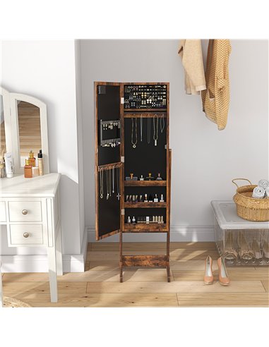 HOMCOM Freestanding Mirrored Jewellery Storage Cabinet - Wood-Effect