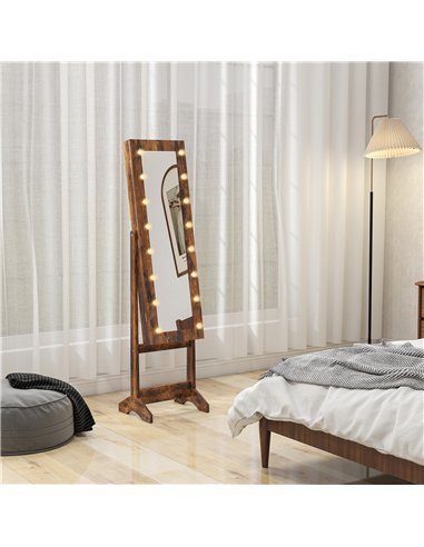 HOMCOM Freestanding Mirrored Jewellery Storage Cabinet - Wood-Effect