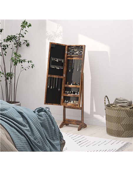 HOMCOM Freestanding Mirrored Jewellery Storage Cabinet - Wood-Effect