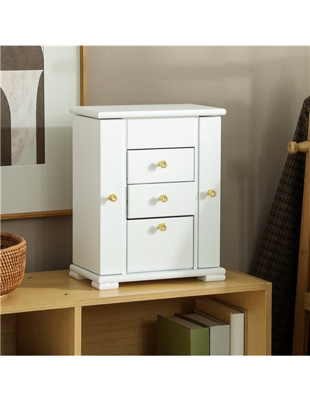 HOMCOM 4-Tier Jewellery Box with Mirror and 2 Drawers - White