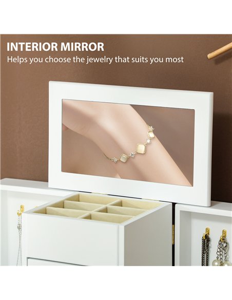 HOMCOM 4-Tier Jewellery Box with Mirror and 2 Drawers - White
