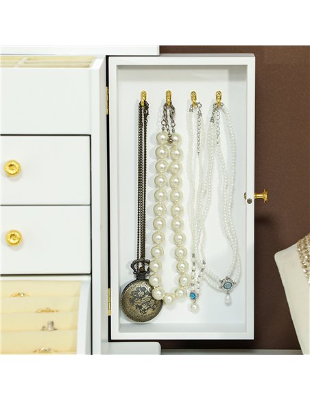 HOMCOM 4-Tier Jewellery Box with Mirror and 2 Drawers - White