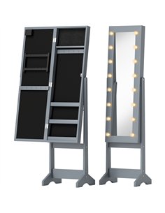 HOMCOM Freestanding Mirrored Jewellery Storage Cabinet - Grey