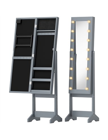 HOMCOM Freestanding Mirrored Jewellery Storage Cabinet - Grey