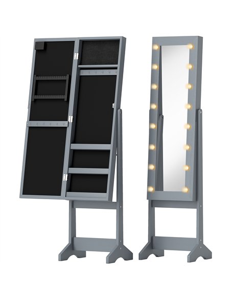 HOMCOM Freestanding Mirrored Jewellery Storage Cabinet - Grey