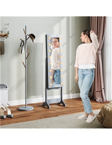 HOMCOM Freestanding Mirrored Jewellery Storage Cabinet - Grey