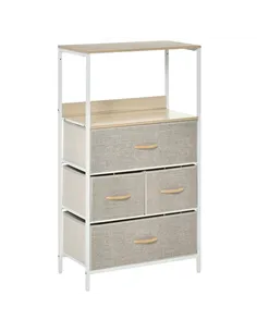 HOMCOM 4 Drawer Storage Chest Unit Home Cabinet w/ Shelves Home Living Room Bedroom Entryway Living Furniture, Light Grey