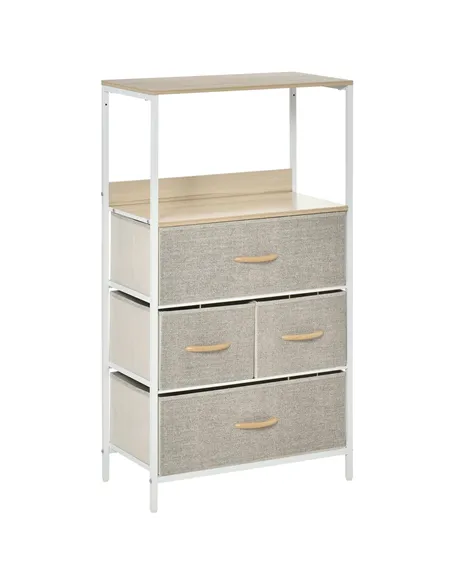 HOMCOM 4 Drawer Storage Chest Unit Home Cabinet w/ Shelves Home Living Room Bedroom Entryway Living Furniture, Light Grey