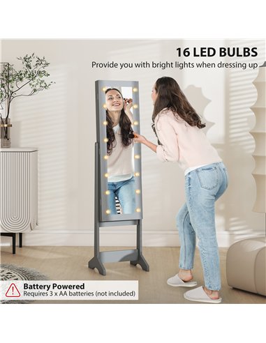 HOMCOM Freestanding Mirrored Jewellery Storage Cabinet - Grey