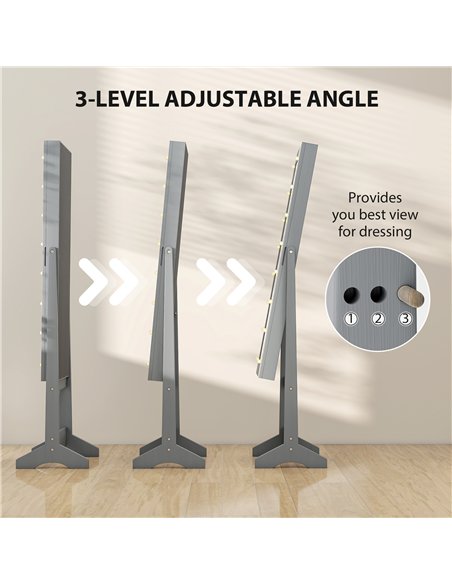 HOMCOM Freestanding Mirrored Jewellery Storage Cabinet - Grey