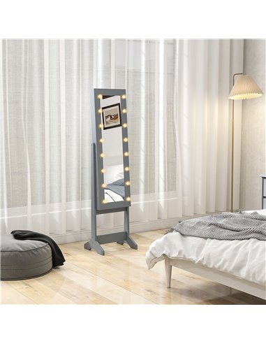 HOMCOM Freestanding Mirrored Jewellery Storage Cabinet - Grey