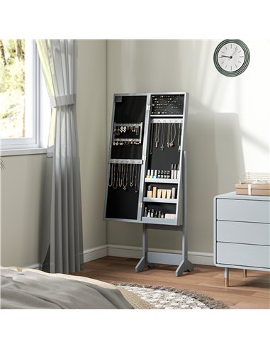 HOMCOM Freestanding Mirrored Jewellery Storage Cabinet - Grey