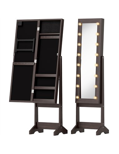 HOMCOM Freestanding Mirrored Jewellery Storage Cabinet - Dark Brown